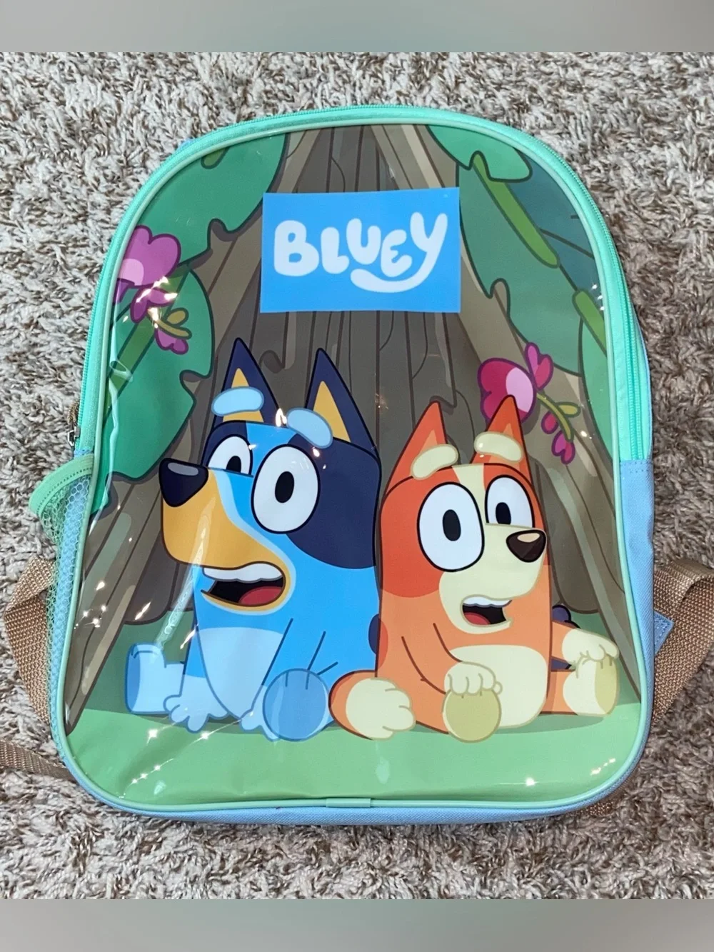 BLUEY Zip Up Kids Blue Green Backpack 16”